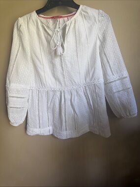 Boden White Eyelet Peasant Tunic with Tassel Tie